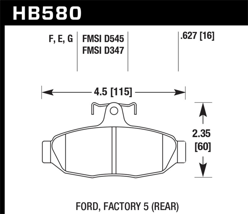 Hawk 86-92 Ford Taurus SHO / 89-92 Ford Thunderbird Super Coupe DTC-60 Race Rear Brake Pads - HB580G.627