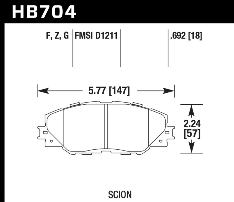 Hawk 06-09 Toyota RAV4 / 10-13 Toyota Matrix Performance Ceramic Front Brake Pads - HB704Z.692