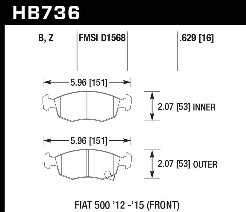 Hawk 12-16 Fiat 500 Performance Ceramic Street Front Brake Pads - HB736Z.629