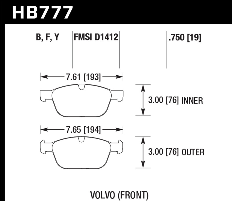 Hawk 10-15 Volvo XC60 / 03-14 Volvo XC90 (w/ 328mm Rotors) HPS 5.0 Street Front Brake Pads - HB777B.750