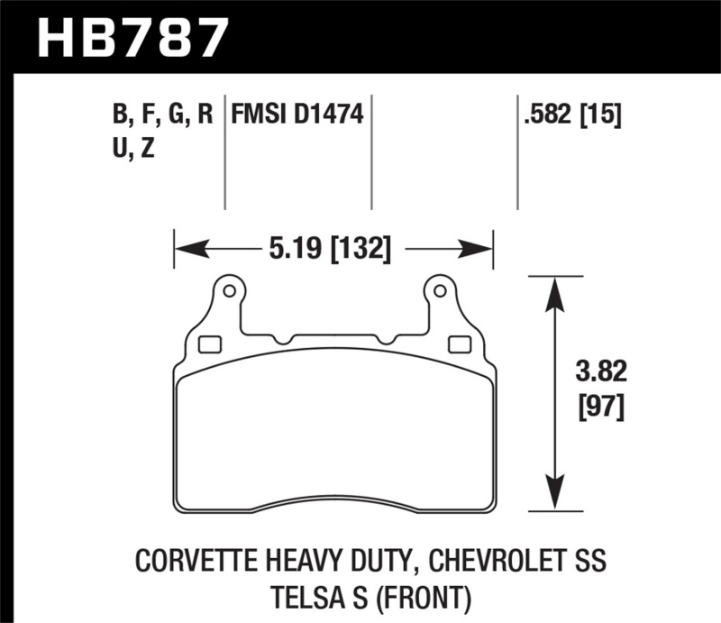 Hawk 15 Chevy Corvette / 16-17 Chevy Camaro / 16-17 Cadillac CTS HP+ Front Brake Pads - HB787N.582
