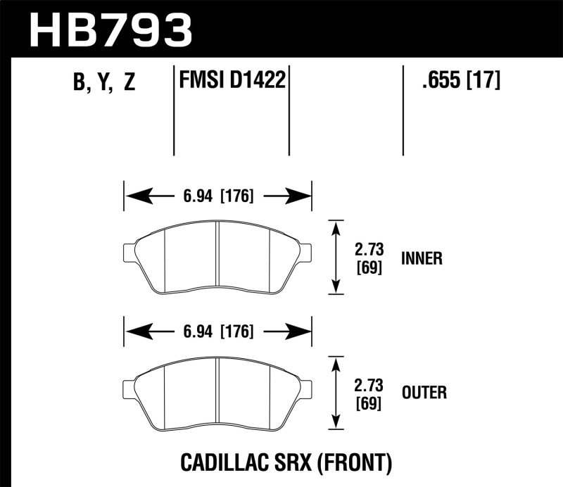 Hawk 10-16 Cadillac SRX LTS Street Front Brake Pads - HB793Y.655