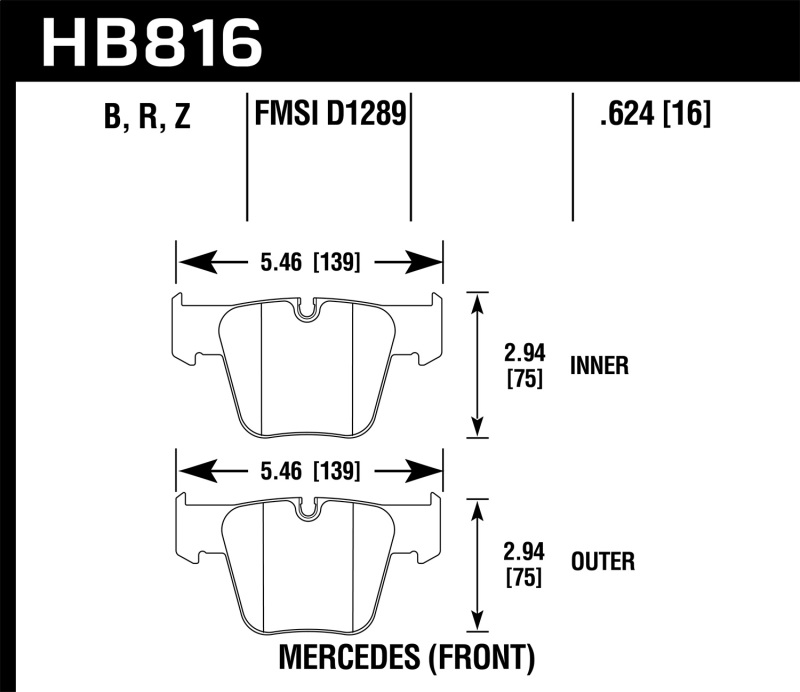 Hawk 08-14 Mercedes-Benz CL63 AMG/CL65 AMG HPS 5.0 Front Brake Pads - HB816B.624