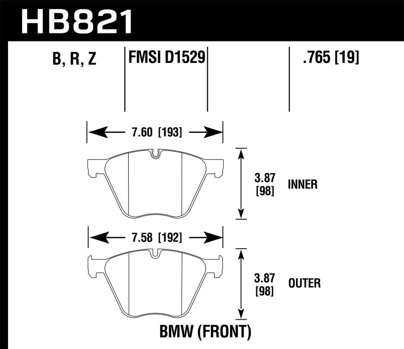 Hawk 10-15 BMW 760Li / 11-15 BMW B7 Alpina/B7 Alpina xDrive HPS 5.0 Front Brake Pads - HB821B.756
