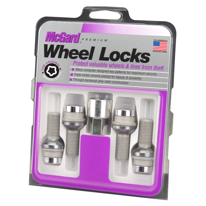 McGard Wheel Lock Bolt Set - 4pk. (Radius Seat) M14X1.5 / 19mm Hex / 35.4mm Shank Length - Chrome - 28032