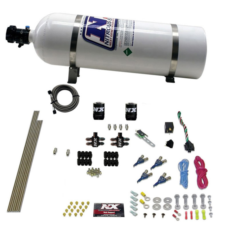 Nitrous Express 4 Cyl Gas Nitrous Kit (100-250HP) w/15lb Bottle - 80004-15