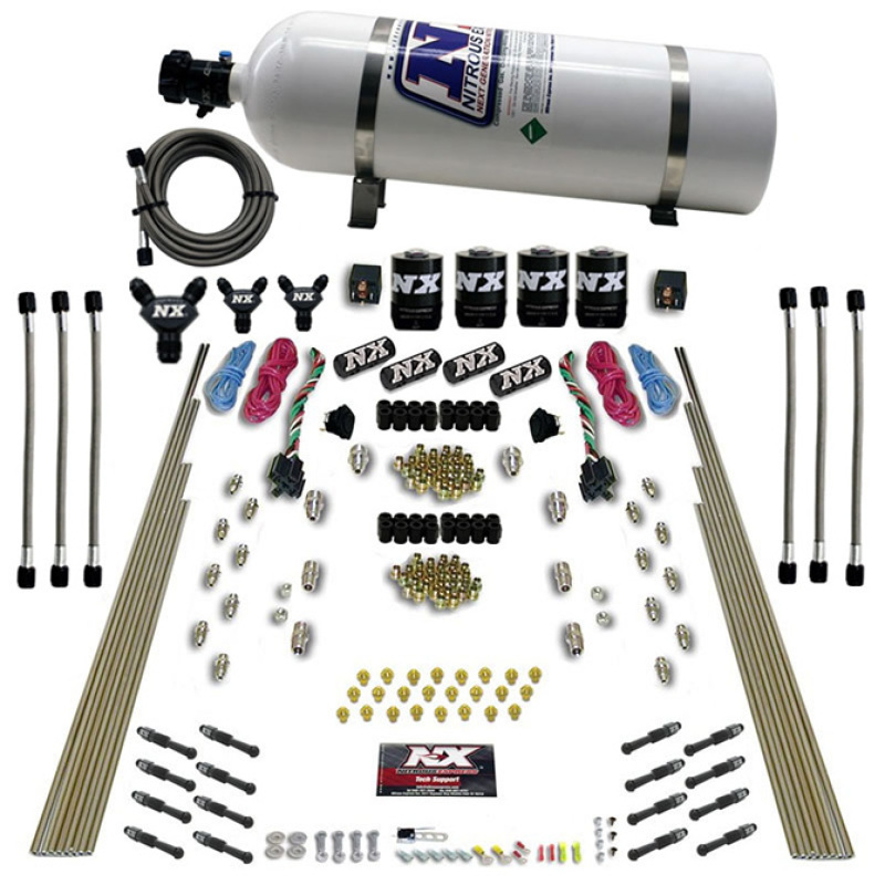 Nitrous Express 8 Cyl Dry Direct Port Dual Stage 4 Solenoids Nitrous Kit (200-600HP) w/15lb Bottle - 93106-15