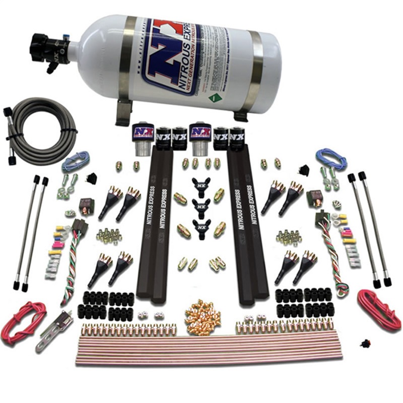 Nitrous Express SX2 Dual Stage/Gas/Rails 8 Nozzles Nitrous Kit (200-1200HP) w/10lb Bottle - 90209-10