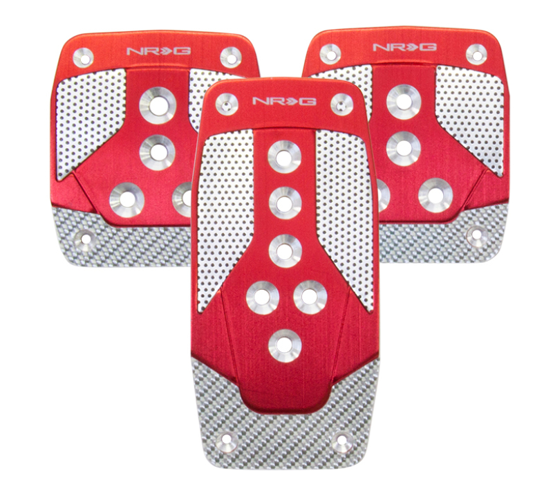 NRG Aluminum Sport Pedal M/T - Red w/Silver Carbon - PDL-400RD