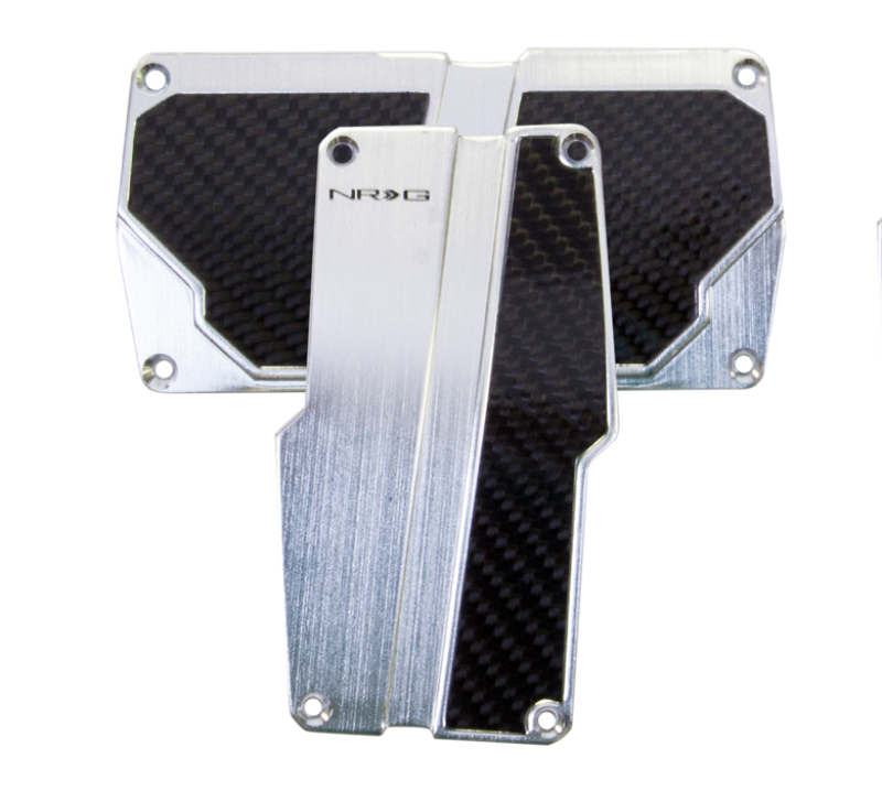 NRG Brushed Aluminum Sport Pedal A/T - Silver w/Black Carbon - PDL-150SL