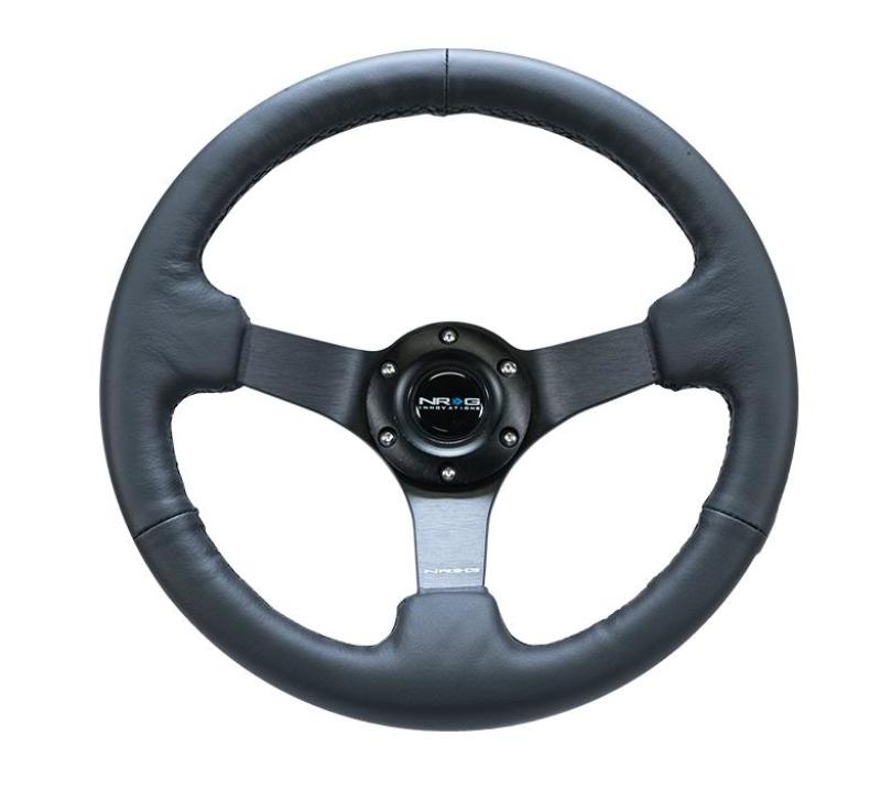 NRG Reinforced Steering Wheel (330mm/ 3in. Deep) Sport Leather Racing/ 4mm Matte Black Spoke - RST-033BK-R