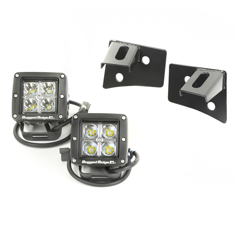 Rugged Ridge 07-18 Jeep Wrangler JK Square Windshield LED Light Kit w/ Brackets - 11027.10