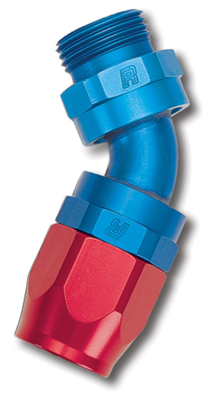 Russell Performance -12 AN Red/Blue 45 Degree Swivel Dry Sump Hose End (-10 Port 7/8in-14 Thread) - 612230