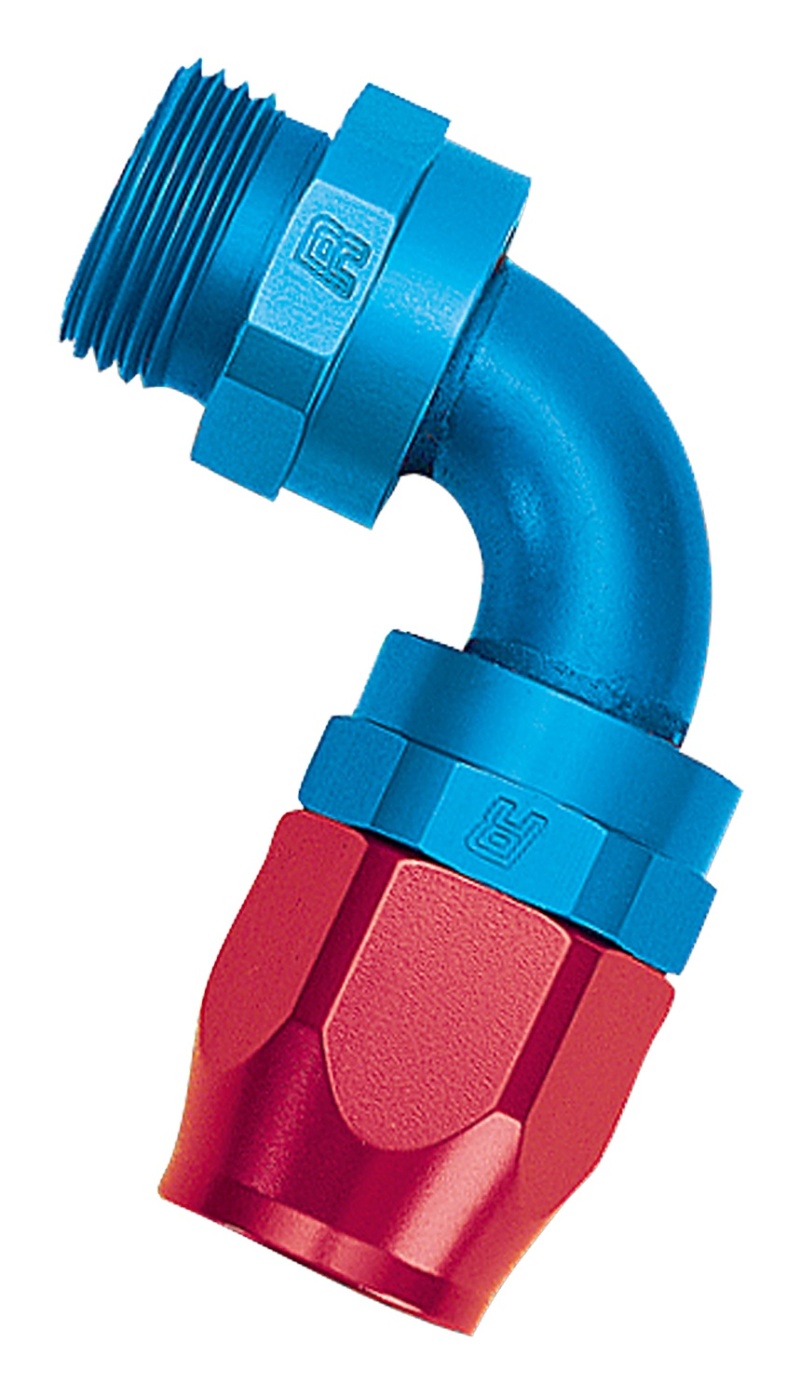 Russell Performance -10 AN Red/Blue 90 Deg Swivel Dry Sump Hose End (-12 Port 1-1/16in-12 Thread) - 612260