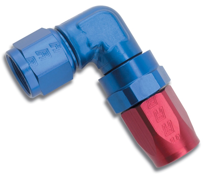Russell Performance -10 AN Red/Blue 90 Degree Forged Aluminum Swivel Hose End - 613660