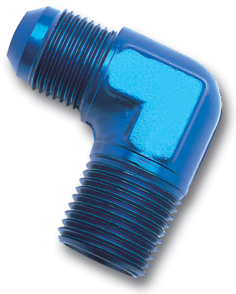 Russell Performance -8 AN to 1/2in NPT 90 Degree Flare to Pipe Adapter (Blue) - 660870