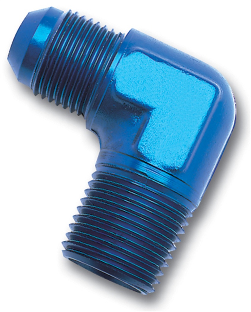 Russell Performance -10 AN to 1/2in NPT 90 Degree Flare to Pipe Adapter (Blue) - 660880