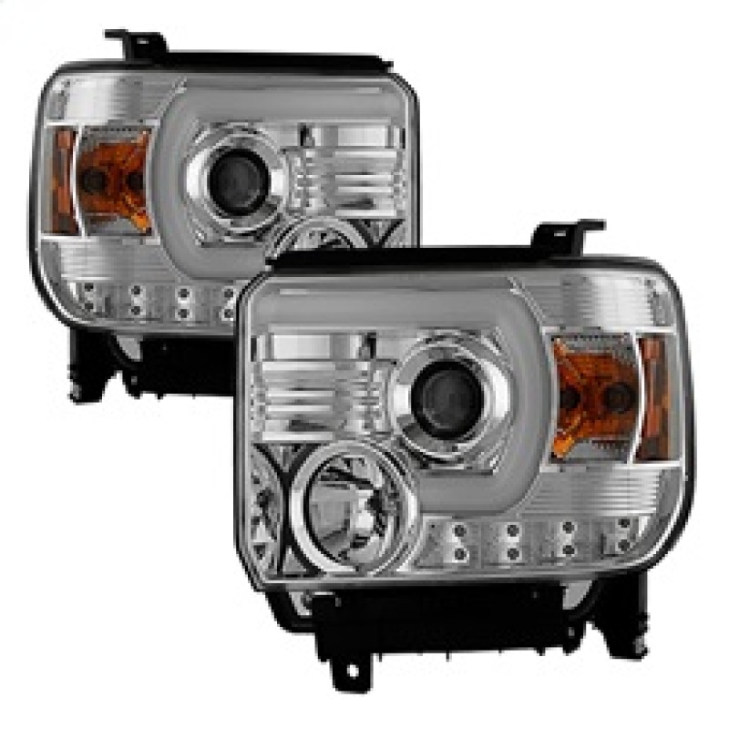 Spyder GMC Sierra 14-16 Projector Headlights Light Bar DRL Chrm PRO-YD-GS14V2-LBDRL-C - 5080868