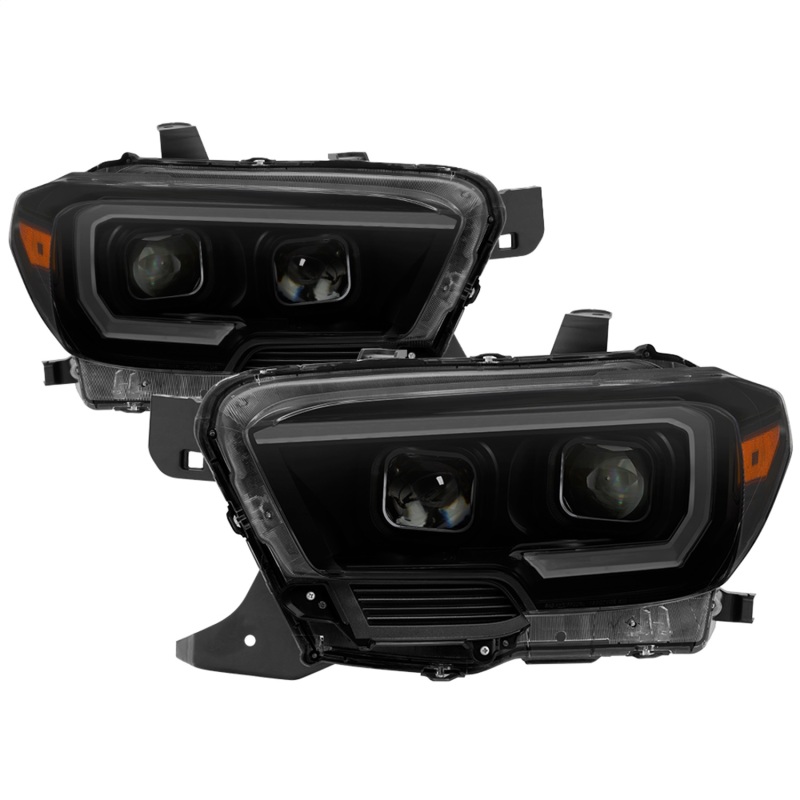 xTune 16-18 Toyota Tacoma SR/SR5 DRL Proj Headlights w/Turn Signal - Blk Smk (PRO-JH-TTA16-SR-BSM) - 9043000