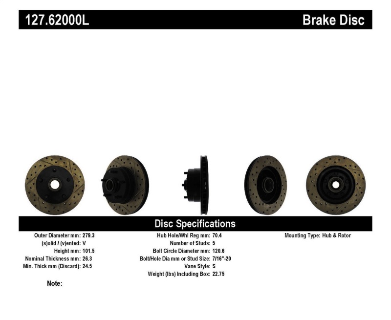 StopTech Slotted & Drilled Sport Brake Rotor - 127.62000L