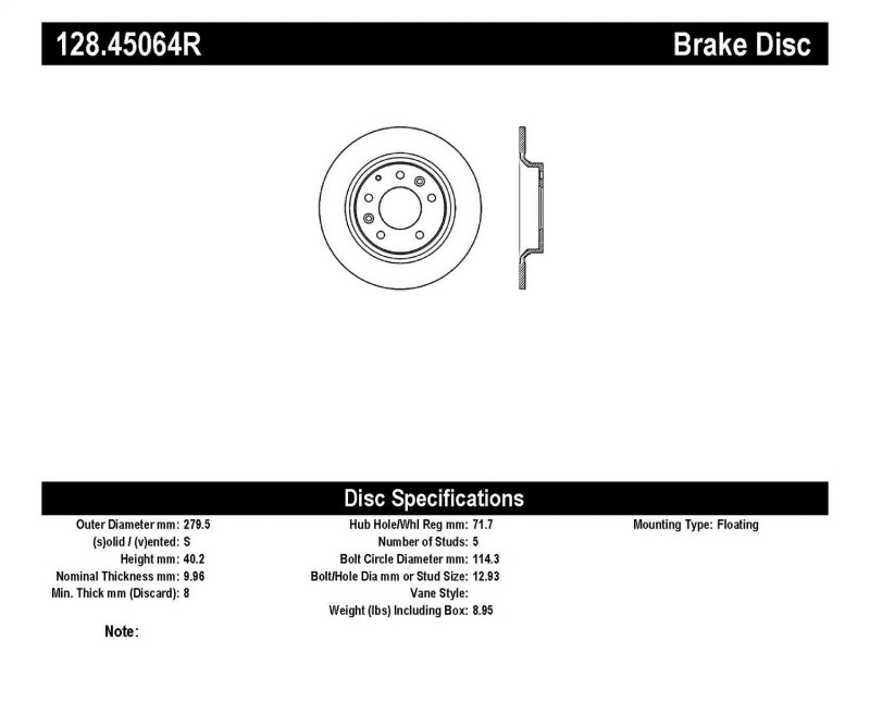 StopTech 06-10 Ford Fusion / 06-10 Mazda Miata MX-5 / 03-09 Mazda 6 Drilled Right Rear Rotor - 128.45064R