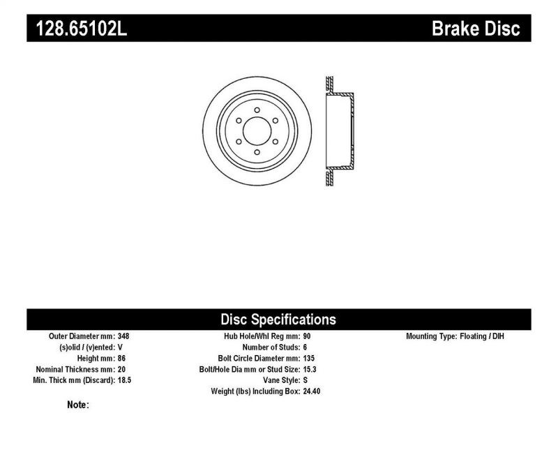 StopTech 04-09 Ford F150 2WD / 04-09 F150 4WD Drilled Left Rear Rotor - 128.65102L