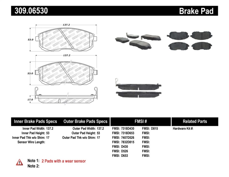 StopTech Performance 02-05 350z / 03-04 G35 / 03-05 G35X Front Brake Pads - 309.06530