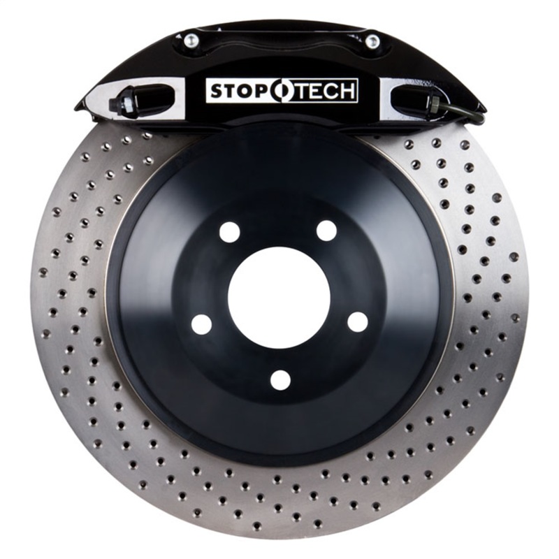 StopTech 09 Dodge Challenger R/T 350 Rear 1PC Touring BBK w/ Black ST-40 Caliper Drilled Rotors - 82.241.0041.52