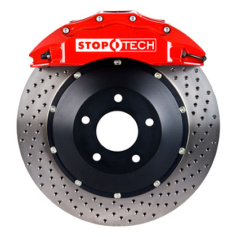 StopTech 08-10 Audi S5 Front BBK w/ Red ST-60 Calipers Drilled 380x32mm Rotors Pads Lines - 83.114.6800.72