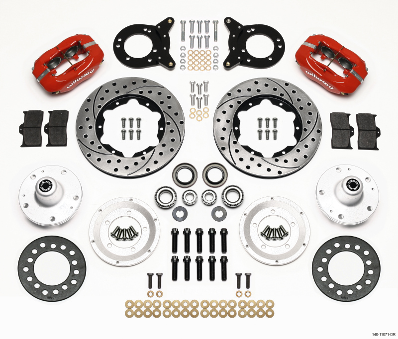 Wilwood Forged Dynalite Front Kit 11.00in Dril Red 1965-1969 Mustang Disc & Drum Spindle - 140-11071-DR