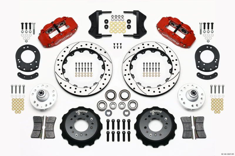 Wilwood Narrow Superlite 6R Front Hub Kit 12.88in Drill Red 1965-1969 Mustang Drum Spindle - 140-12637-DR