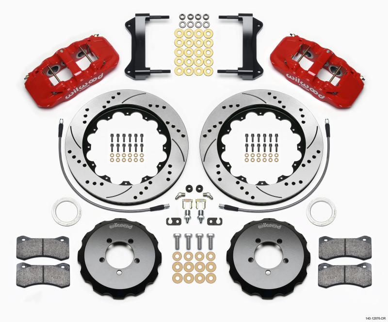 Wilwood AERO6 Front Hat Kit 14.00 Drilled Red 1999-2012 Subaru WRX w/Lines - 140-12876-DR