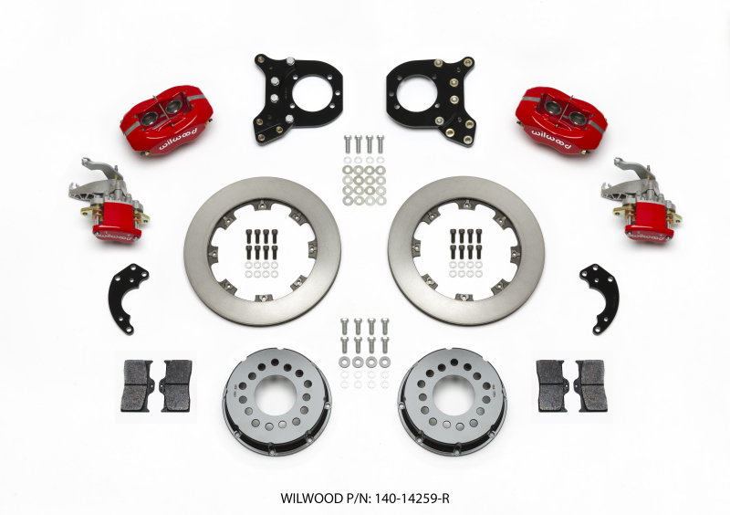 Wilwood Forged Dynalite P/S Rear Kit w/MC4 P-Brake Red Chev 12 Bolt w/Clip Elimin-Staggered - 140-14259-R
