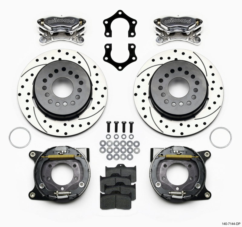 Wilwood Forged Dynalite P/S P-B Kit Drilled Polished Mopar/Dana 2.36in Off w/Snap Ring Brng - 140-7144-DP