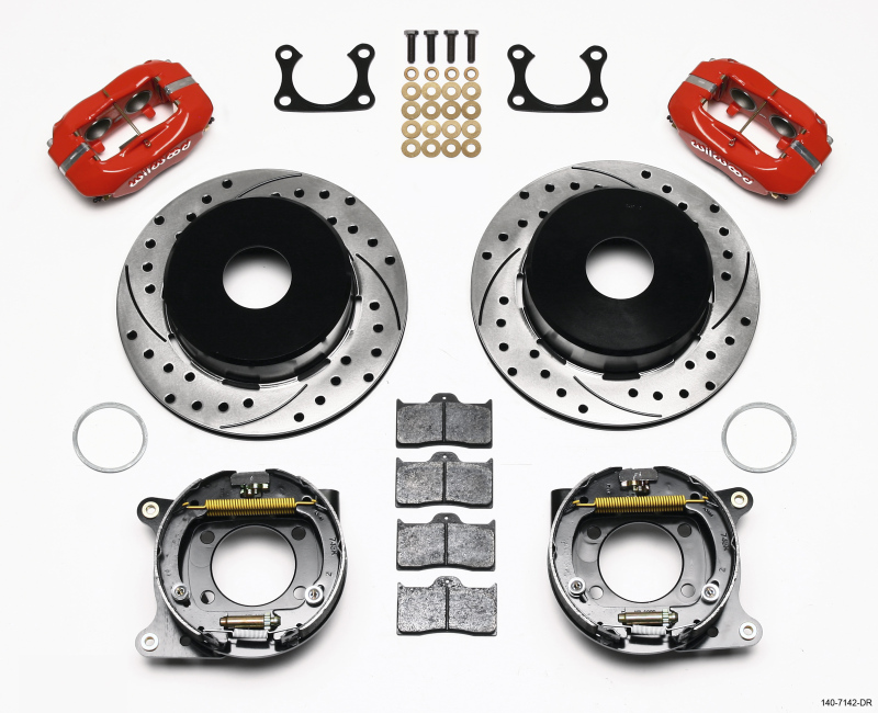 Wilwood Forged Dynalite P/S Park Brake Kit Drilled Red Big Ford 2.36in Offset Currie Blank - 140-7142-DR
