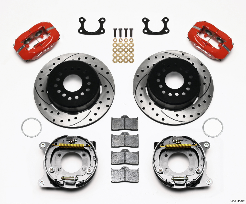 Wilwood Forged Dynalite P/S Park Brake Kit Drilled Red Small Ford 2.66in Offset - 140-7143-DR