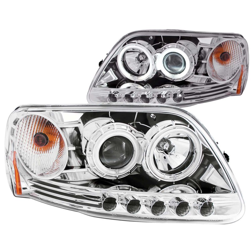ANZO 1997.5-2003 Ford F-150 Projector Headlights w/ Halo Chrome 1pc - 111054