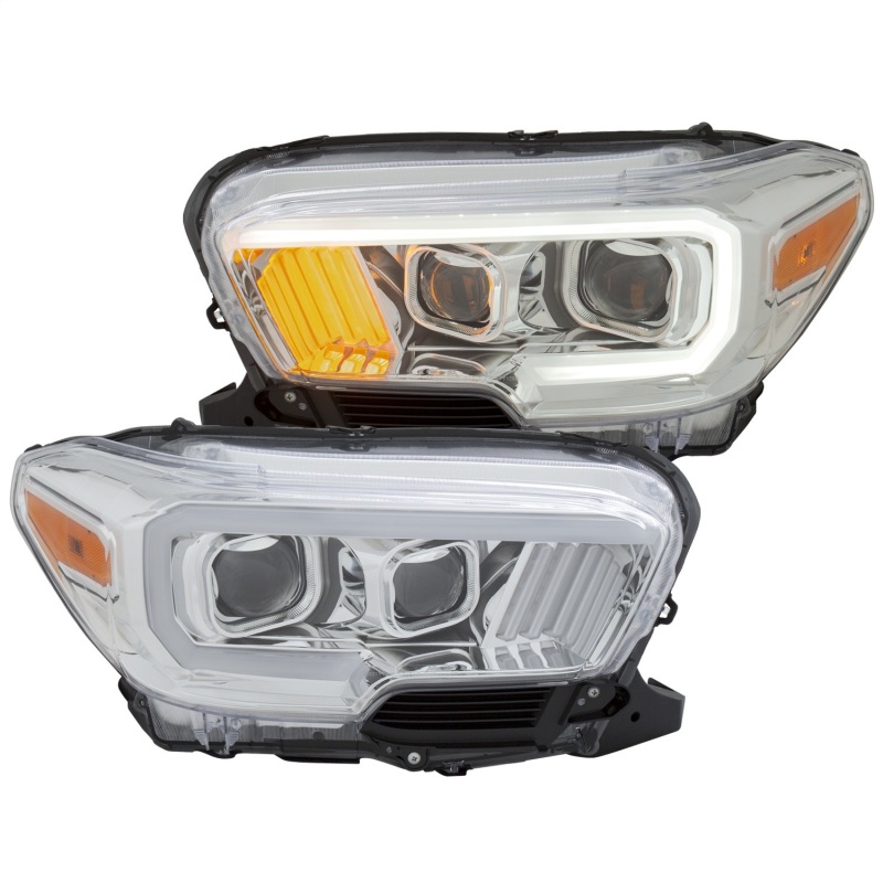 ANZO 2016-2017 Toyota Tacoma Projector Headlights w/ Plank Style Design Chrome/Amber w/ DRL - 111380