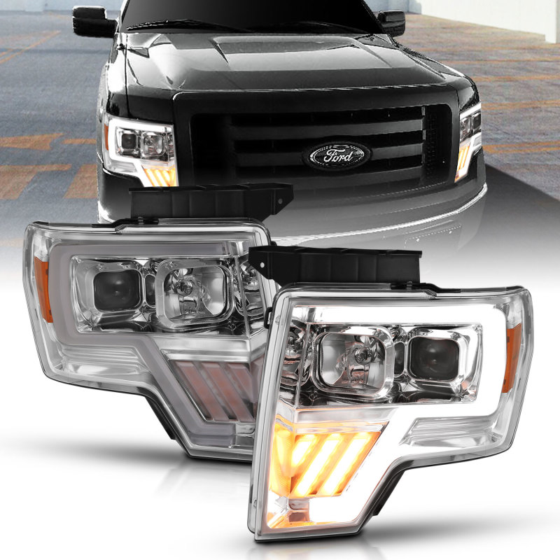 ANZO 2009-2014 Ford F-150 Projector Headlight Chrome Amber - 111446