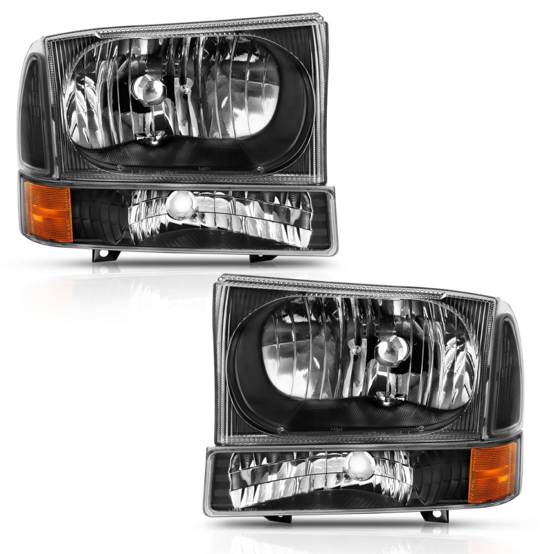 ANZO 2000-2004 Ford Excursion Crystal Headlight w/ Corner Light Black Amber (w/o Bulb) - 111457