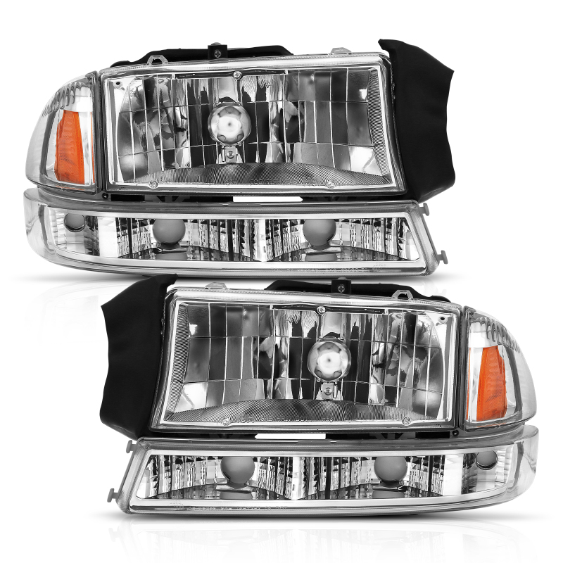 ANZO 1997-2004 Dodge Dakota Crystal Headlight Set Chrome Amber - 111455