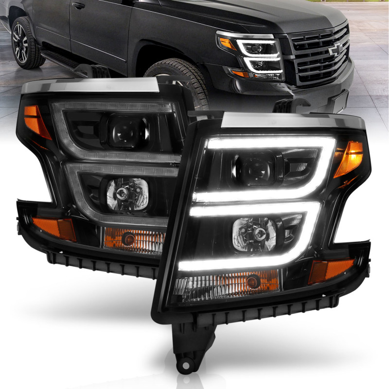 ANZO 2015-2020 Chevy Tahoe Projector Headlights Plank Style Black w/DRL - 111492