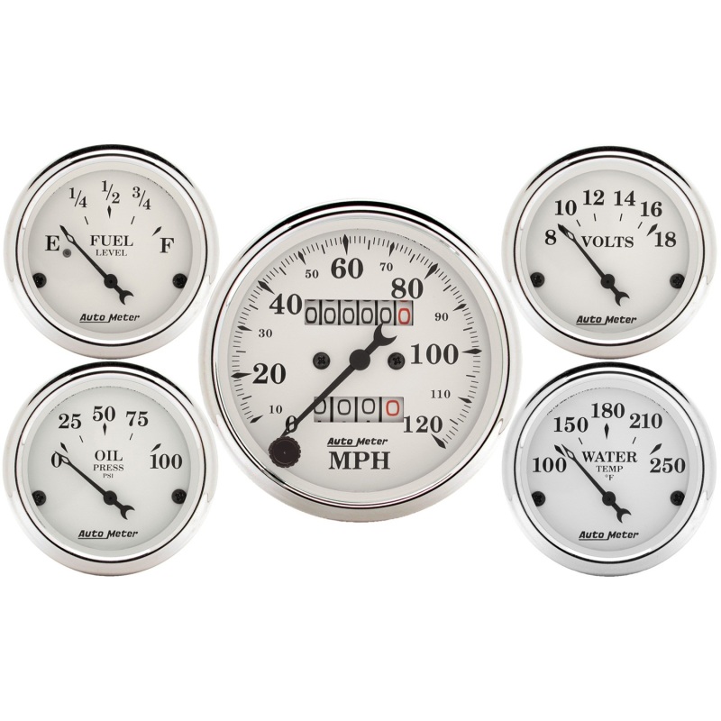 Auto Meter Speedometer 3-1/8in and 2-1/16in Mechanical 5-Piece Old Tyme White Gauge Kit - 1601