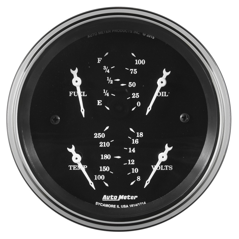 Auto Meter Gauge Quad 3 3/8in 0E-90F Elec Old Tyme Black - 1714