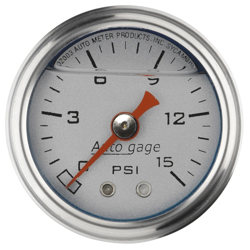 Autometer AutoGage 1.5in Liquid Filled Mechanical 0-15 PSI Fuel Pressure Gauge - Silver - 2178