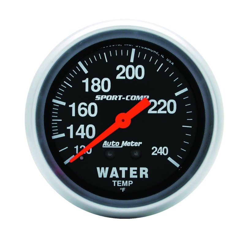 Autometer Sport-Comp 2-5/8in 120-240 F Mechanical Water Temp Gauge 12ft Tubing - 3433