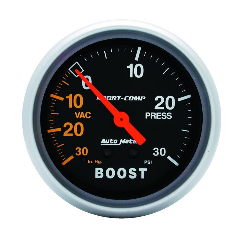 Autometer Sport-Comp 2-5/8in 30 IN HG/30 PSI Mechanical Boost/Vacuum Gauge - 3403