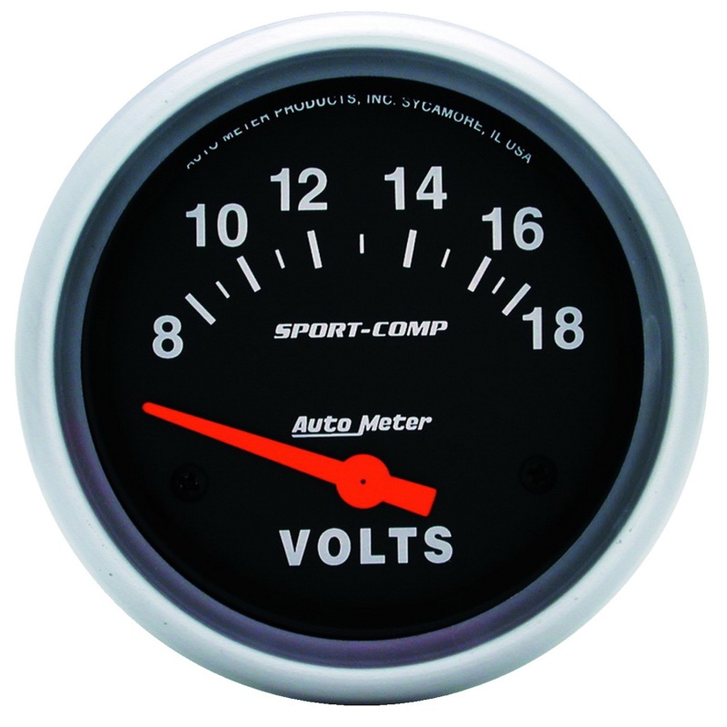 Autometer Sport-Comp 2 5/8in 8-18 Volt Short Sweep Electric Voltmeter Gauge - 3592