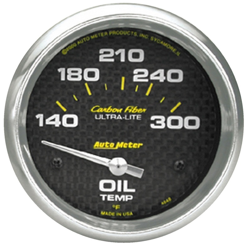 Autometer Carbon Fiber Oil Temp 66.7mm 2 5/8in Short Sweep Electronic 300 Deg F Temperature Gauge - 4848