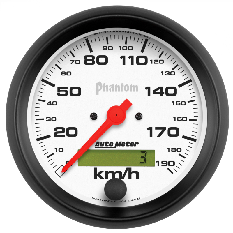 Autometer Phantom 3-3/8in 190 KM/H Speedometer Electric Program w/ LCD Odometer - 5887-M